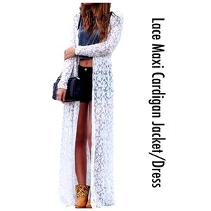 NWT White Lace Maxi Dress/Cardigan/Cover-Up